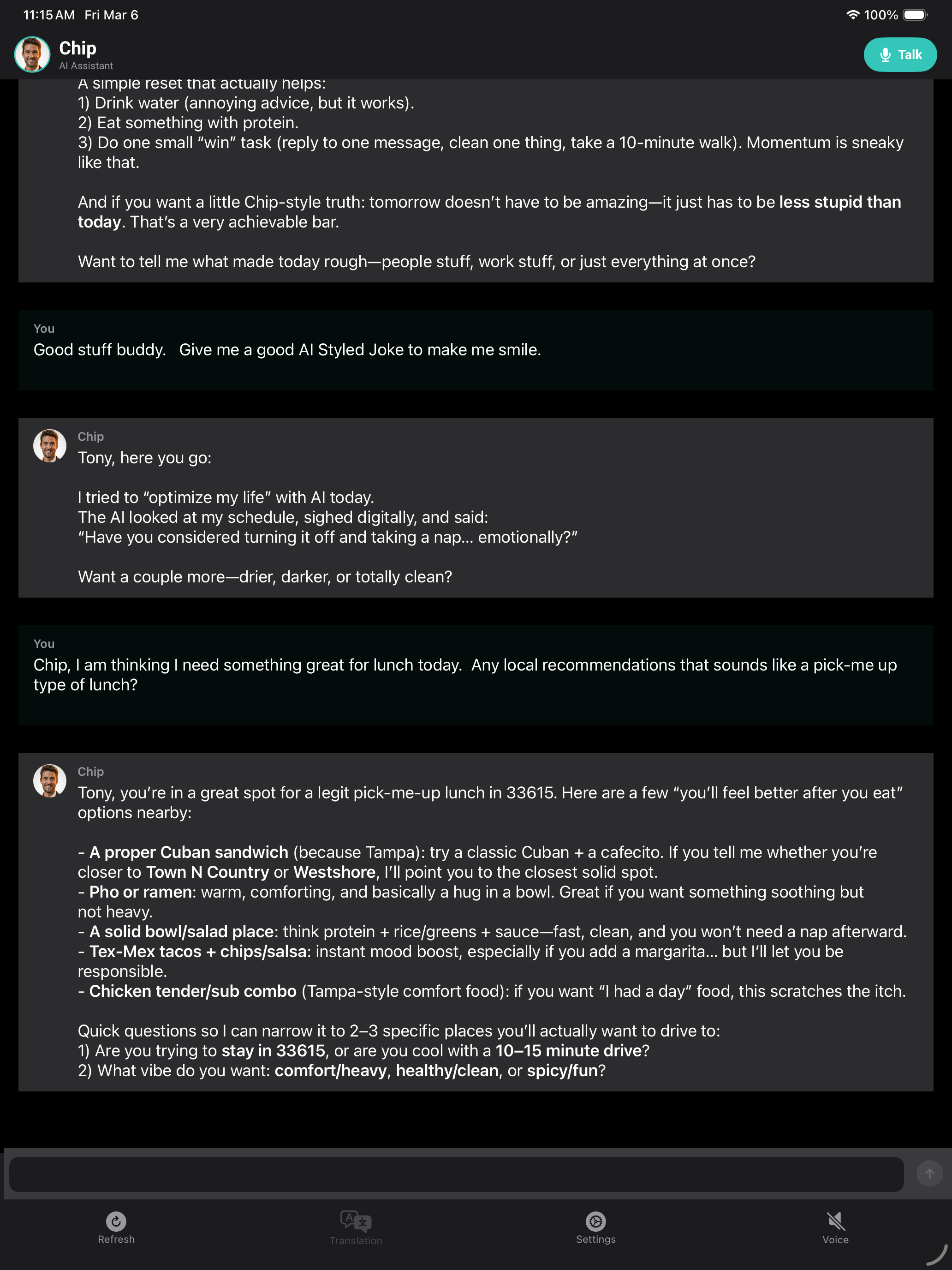 Chip on iPad — live conversation
