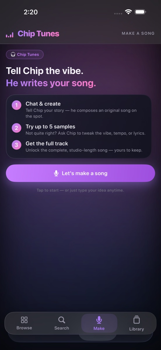Chip Tunes make-a-song screen
