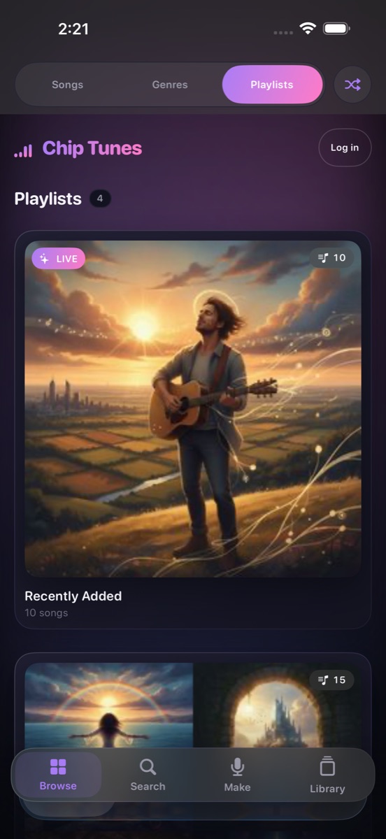 Chip Tunes playlists screen