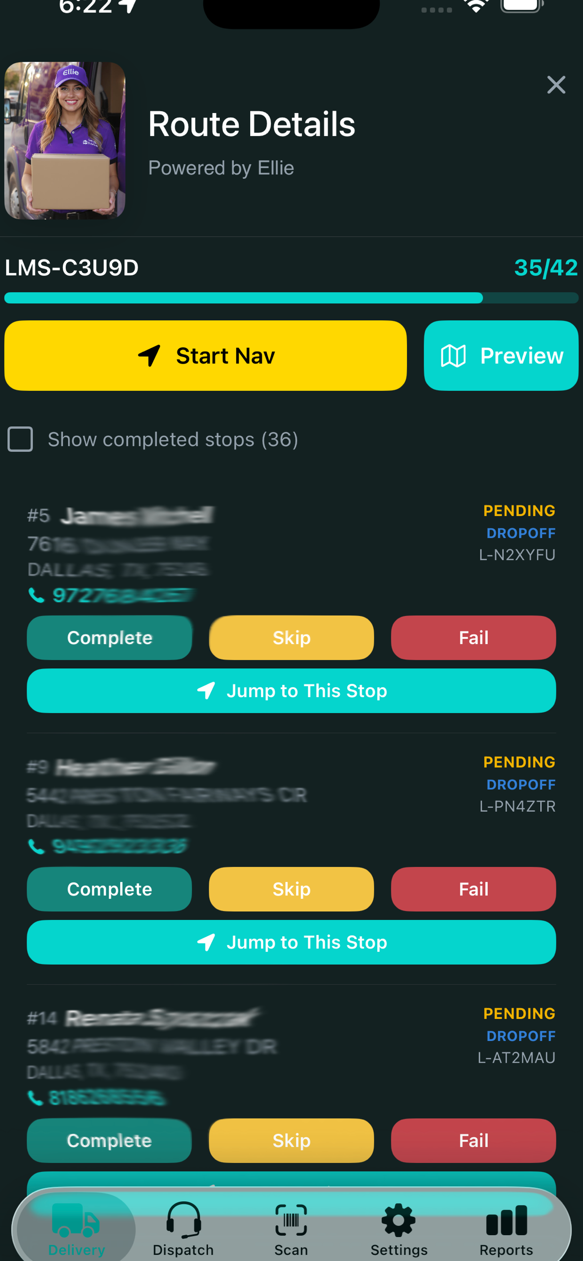 Ellie — route & delivery list