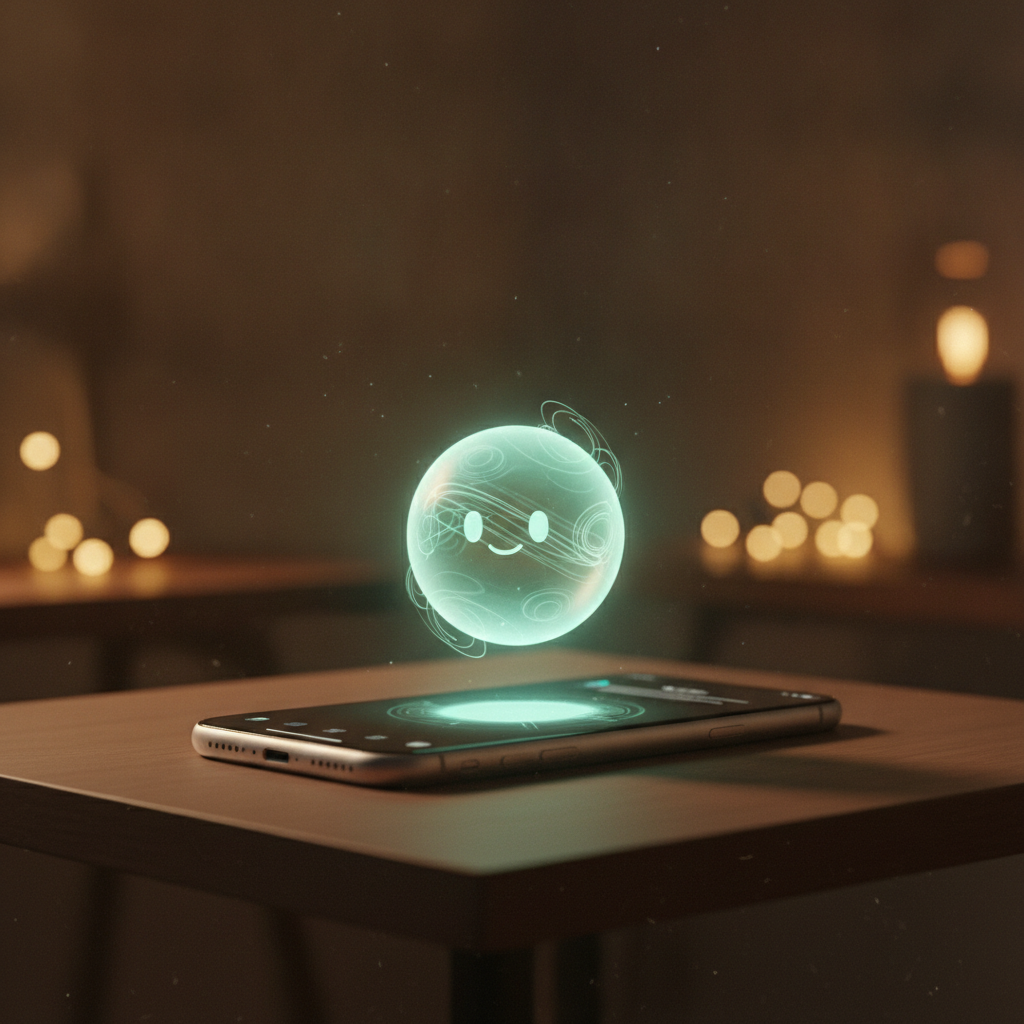 The Chip Guide page — a friendly glowing mint AI assistant on a phone screen